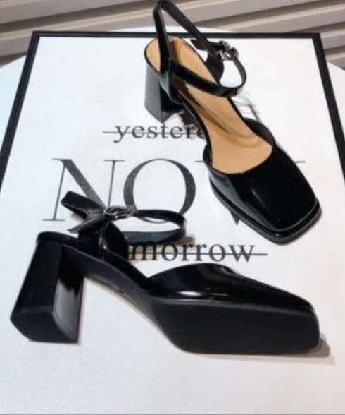 Summer Retro Square Toe Slingback Pump Block Heels